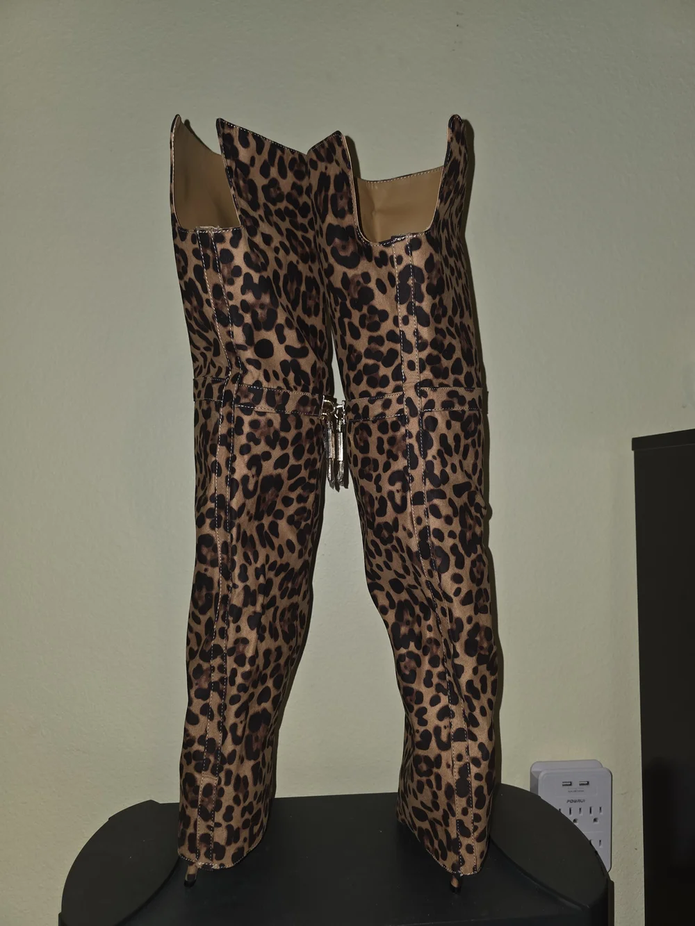 NWT Leopard print knee-high boots w zipper & lock detail